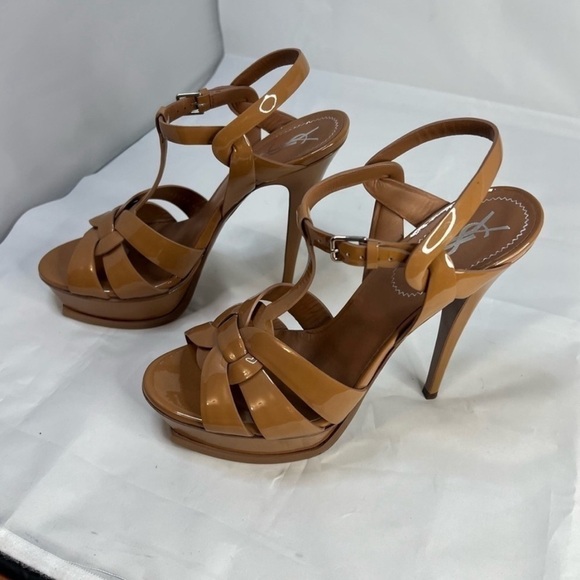 YVE SAINT LAURENT Tribute Brown T-strap Patent Leather Platform Sandal NWT - Picture 4 of 13